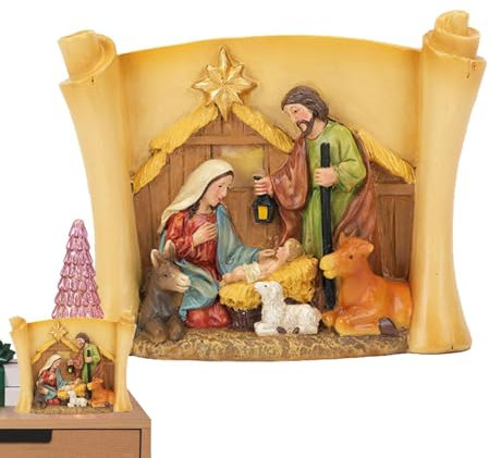 Nbbwwu Krippenfiguren | Desktop-Figur Weihnachten Basteln Krippe Set | Harz Krippenfiguren Stabile Krippe Tischdekoration für Fensterbank Schreibtisch