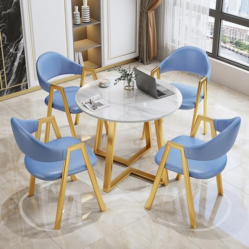 Moderner kleiner Konferenzraum Besprechungstisch Set mit Büro Empfang Runder Tisch Loungesessel Schiefer Runder Tisch Baumwolle und Leinen Rückenlehne Stuhl 5-teiliges Set Couchtisch und Stuhl Set
