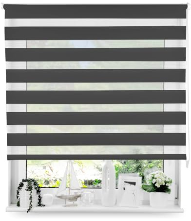 Tom'Shop Doppelrollo Duo Rollo mit Schrauben Schwarz 160cm x 150cm | Fensterrollo Seitenzugrollo mit Bohren für Lichtschutz Sichtschutz Sonnenschutz leichte Montage