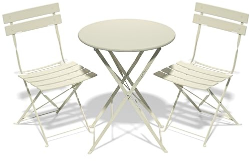 RELAX FIELD Folding Bistro Table and Chairs Set of 2, Balcony Furniture, Outdoor Garden Bistro Set for 2, Small Garden Furniture Set 3 Piece, Apricot