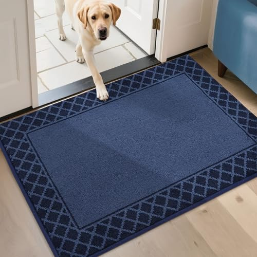 BEQHAUSE Schmutzfangmatte, TPR rutschfest, Polyester, Blau, 80x120cm | Fussmatte Innen Waschbar, Niedriges Design, Haustierfreundlich für Eingänge, Haustüren und Flure, Fleckenbeständig