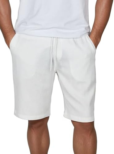 DENIMFY Korta byxor herr chinos linne shorts DFAlessio normal passform dragsko elastisk linning enfärgad svart grön blå beige vit S M L XL XXL 3XL 4XL 5XL, Vit, 3XL