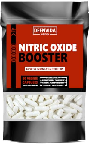 Nitric Oxide NO Booster Supplement, Pump Pre Workout Capsules, with L-Arginine & Citrulline Malate, Nitric Oxide Supplements for Men and Women, Halal & Suitable for Vegetarians, DeenVida Nutrition