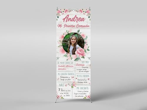 Oedim Xbanner Comunion Personalizada Modelo 2, 60x160cm, Fabricado en Lona con Soporte X Banner, Expositor Publicitario Desmontable