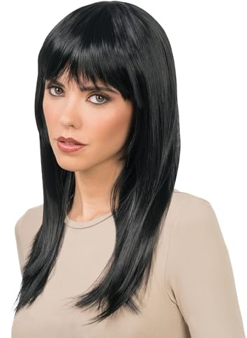 Chaks - Damen Perücke 58 cm, Glattes Kunsthaar mit Pony | Langhaarperücke mit fransigem Pony, Karneval, Cosplay und Festival Accessoire, Synthetisches Haar