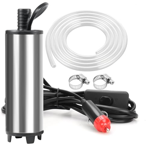 Bomba de Aceite DC 12V Bomba de Agua Bomba Sumergible Bomba Diesel de Combustible Bomba Gasoil con Manguera 5m, Bomba Aceite para Motor Coche, Caravana, Barco Marino (51mm Enchufe de mechero)