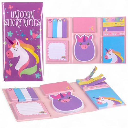 MIJOMA Haftnotizen Set – 6-teiliges Sticky Notes Booklet mit verschiedenen Formaten – Perfekt für Schule, Büro & Alltag – farbenfrohe Designs (Einhorn)