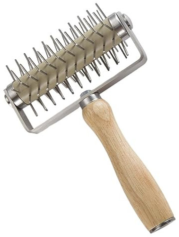 GLEAVI Rodillo Para Pizza Inoxidable Pinchos, Mango De Madera De Caucho, Perforador De Masa Resistente y Práctico, Herramienta De Cocina Para Restaurantes y Uso Doméstico