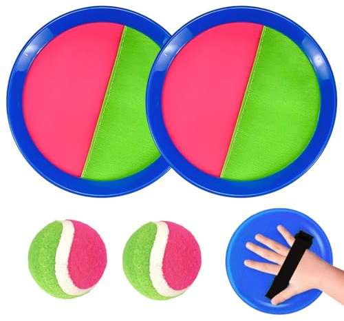 WUSJCOF 2 disques de capture, 2 balles, jeu de balle Velcro, jeu de balle à attraper, jeu de lancer et d'attraper, jouets d'extérieur, jouets de jardin (pour enfants de 3, 4, 5, 6 ans et plus)