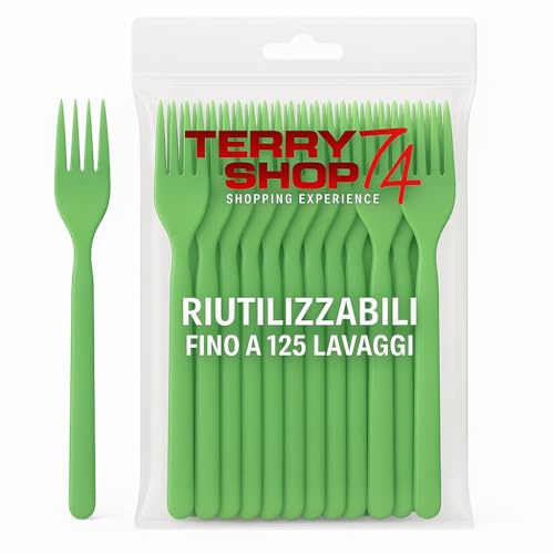 Terryshop74 Forchette Riutilizzabili in Plastica, Confezione da 100 Pezzi, Uso Ripetuto, Colore Verde