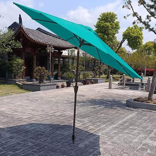 Terrassenschirm mit 8 Rippen, 270 cm, faltbarer Tischschirm mit Neigung und Kurbel, Strandschirm für Garten & Pool, stilvolle blaue Überdachung