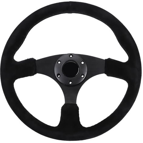 Dilwe Volante per le Corse Sport Fuote di Sterzo Prestazioni Ruota Sterzo 350 Mm/14 Pollici in Pelle in Nera Strama in Lega di Alluminio con Chiavi