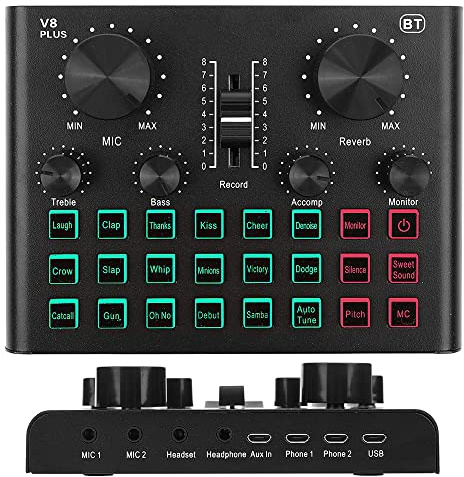 Carte son en direct, mini table de mixage audio avec 15 effets sonores, 4 modes de hauteur et 12 touches de réglage automatique, changeur de voix Bluetooth pour enregistrement audio, jeu B