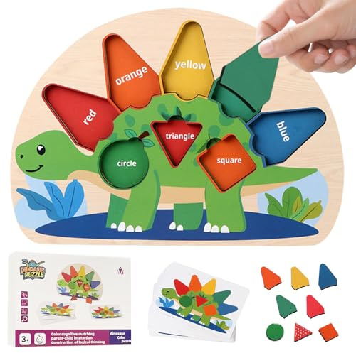 DOWNDRIFT Dinosaurier Farbensortierspiel, Montessori Spielzeug 2 Jahre, Dinosaurier Spielzeug, Holzspielzeug zum Sortieren Nach Farben für Jungen und Mädchen