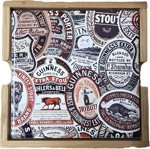 Guinness Vintage Advertisement - Posavasos con respaldo de corcho, juego de 4, diseño clásico de etiqueta de cerveza