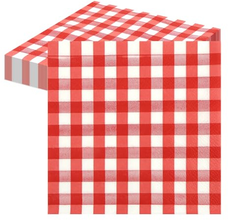 40 Servietten Rot Weiß Karierte 25x25cm, Party, Weihnachten, Hochzeit | Papierservietten, Kariertes Design, Cocktailgröße, für Geburtstag, Party, Weihnachten, Hochzeitsdeko, Einweg, 2-lagig