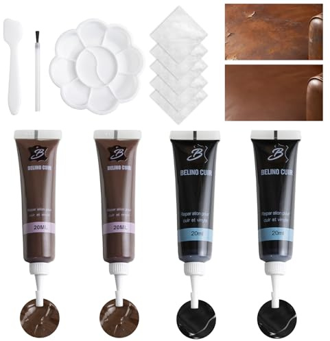 4STK Leder Reparatur Set Schwarz Braun Flüssigleder Kunstleder Reparaturset | mit Zubehör Palette Flüssigleder Reparatur Set 2 Lederfarbe Lederreparaturset Lederreparatur Creme Autositze Sofas Lederjacke