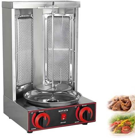 Asador Vertical, Parrilla Para Shawarma, Horno De Kebab Giratorio De 360°, Máquina Para Hacer Gyros De Encimera, 2 Quemadores Para Restaurantes Y Reuniones Familiares(Gas-2800P)