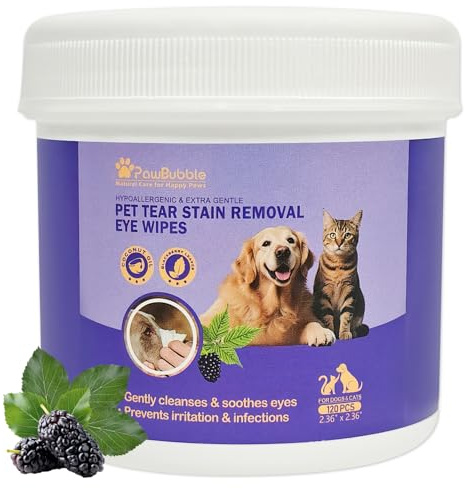 PawBubble Eye Wipes for Dogs and Cats, Tear Stain Remover for Dogs, Gently Cleans Tear Stains and Debris, Safe for Sensitive Eyes, 120 Count