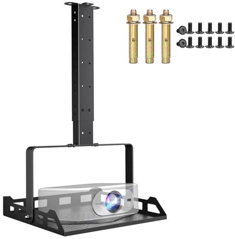 Salange Extending Projector Ceiling Mount with Tray,Universal 3-in-1 Projector Shelf for Ceiling and Wall,Support 45° Tilt Bracket for Home,Office,School,Holds up to 22lbs,Hidden Cable Routing,Black
