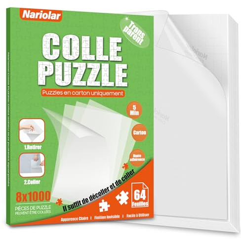 Nariolar - Puzzle de pegamento transparente transparente para 8 x 1000 piezas de rompecabezas, 64 hojas de conservación fácil en cuestión de minutos