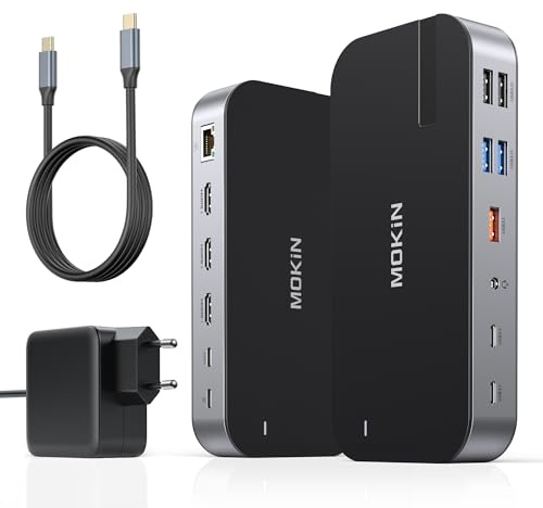 MOKiN Laptop Docking Station 3 HDMI, 16 in 1 USB C Hub 3 Monitore | Dockingstation Triply Display mit USB A/C 3.0, 100W PD Laden, Ethernet, Audio, SD/microSD für MacBook/Dell/Lenovo