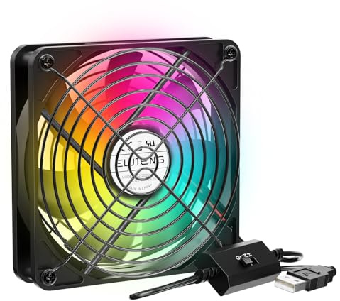 ELUTENG 120 mm USB-fläkt med RGB-belysning, PC-fläkt med 3 justerbara hastigheter datorfläkt 5 V husfläkt kompatibel med PS5/PS4/laptop/TV-box/AV-skåp/router