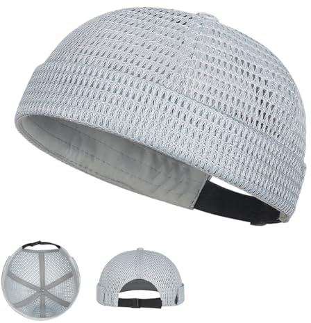 Herrhatt utan brätte som andas, justerbar lättviktsmössa i nät, keps for utomhuscykling, melonhatt utan brätte(Light Gray)