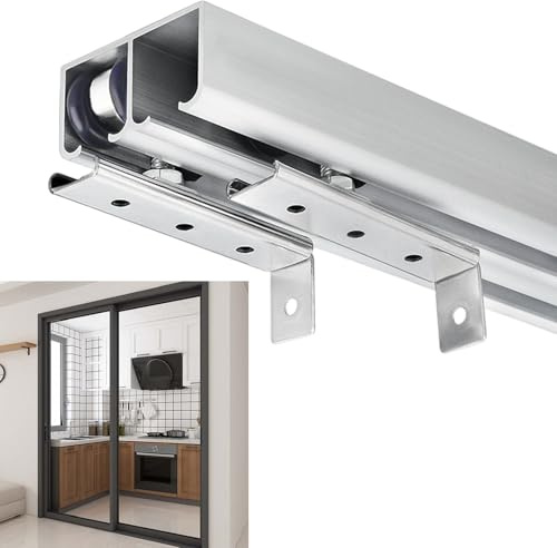 HeavyDuty skjutdörrsystem dubbelspår med hjul 4 hjulhängare för dörrtjocklek 1825 mm enkel installation silverfinish 0,8 m (2,6 fot)