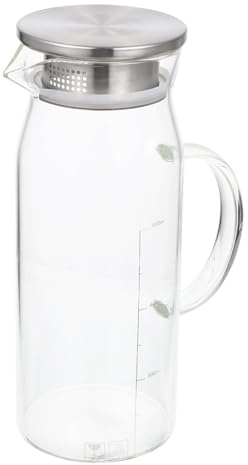 Operitacx Jarra de Agua de Enfriamiento de Vidrio Resistente al Calor 1200ml Tapa de Acero Inoxidable para Bebidas Caseras y Té Helado Diseño Práctico y Sencillo