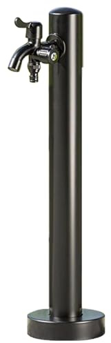 Columna de fuente de agua de jardín de acero de 37 pulgadas para exteriores con grifo de agua de doble salida para patio, granja y jardín (negro 304)