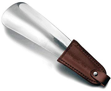 CCUCKY Calzador de Acero Inoxidable, Calzador Portátil de Metal con Correa de Cuero, Fácil de Poner, Ideal para Viajes