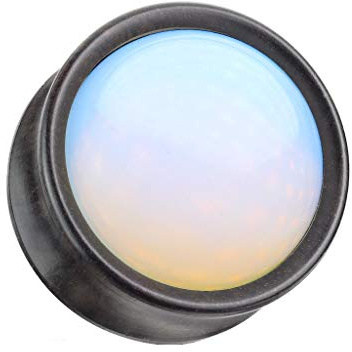 beyoutifulthings Ohr-Plug Opal-Stein Eben-Holz Ohr-Piercing Ohr-Schmuck Tunnel Sattel-Verschluss 6-25mm