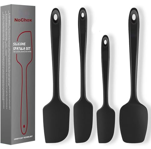 Teigschaber Set, NoChoX Hitzebeständig Silikon spatel + Silikon Kochlöffel, Küche Spatula + Löffel für Thermomix TM5,TM6 und TM31 (Schwarz)