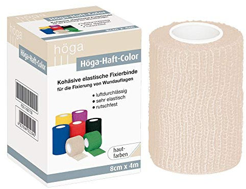 Höga Höga-Haft-Color 8cm x 4m, hautfarben, kohäsive (auf sich selbsthaftend) Fixierbinde, luftdurchlässig, sehr elastisch, rutschfest., 33 g