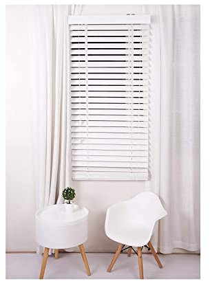Aprica Venetian Shutter Window Blinds - Faux Wood With String Join Slats - Colour WHITE for Home Office Bedroom Easy Fit and Trimmable (Width: 60cm / Drop: 200cm)