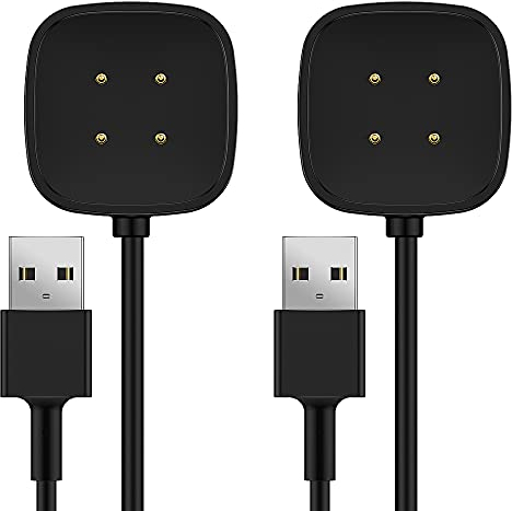 TUSITA [2 Stück Magnetisches Ladegerät Kompatibel mit Fitbit Versa 3 4, Sense, Sense 2 (Nicht für Fitbit Versa 1, Versa 2, Versa Lite) - 6ft 180cm USB Ladekabel Kabel - Smartwatch Zubehör