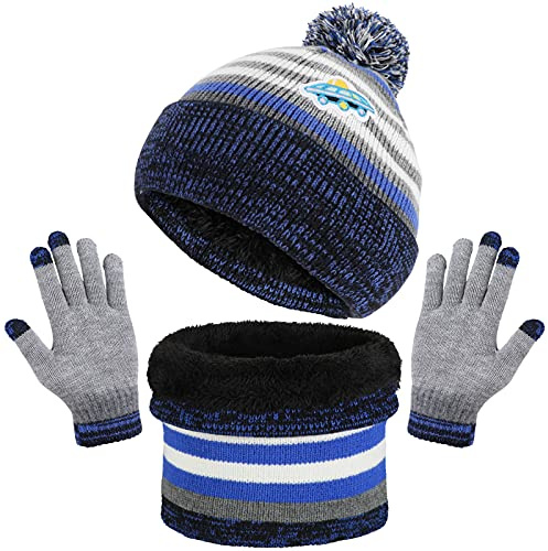 TAGVO Ensemble de bonnet, écharpe, gants 3 en 1 pour enfants - En polaire épaisse - Bonnet en tricot thermique - Pour enfants de 3 à 6 ans - Accessoires d'hiver