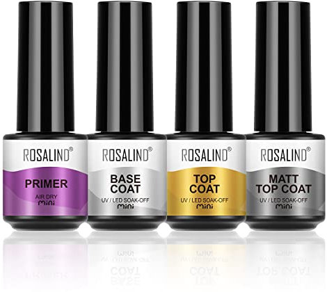 ROSALIND Base Coat Top Coat UV Nagellack,Gel Nagellack Unterlack und Überlack Set für Nägel Primer Set Gellack Gel Nägellack,Mattes Glanz-Finish und Langlebig