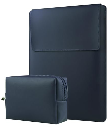 HoYiXi 13 14 Zoll Laptop Hülle wasserdichte Leder Tasche mit Verstellbarem Ständer Kompatibel mit MacBook Pro 14 Zoll 2021/MacBook Air 13 Zoll M1 2021-2018/MacBook Pro 13 Zoll 2021-2016, Blau