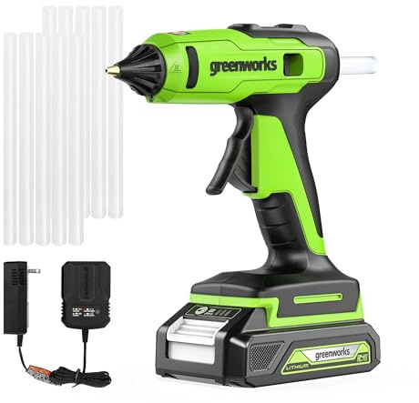 Greenworks 24V Cordless Glue Gun,2.0Ah Battery & Charger Included -1.5min Fast Heating,LED light, Drip-free nozzle, 90 min Runtime, Auto off for DIY, Arts, Crafts, Home Decoration