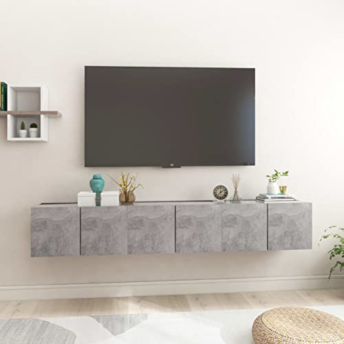 Susany 3 STK. TV Board Hängend, Hängeschrank, Hängeboard Wohnwand, TV Lowboard mit Fächer Spanplatte Betongrau 60x30x30 cm
