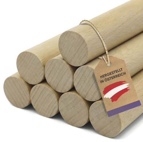 vasalat Trästavar för pysselset – trästång 100 cm x 16 mm perfekt för gör-det-själv-projekt, slät trästång i bok olackerad, slät – 8 stycken