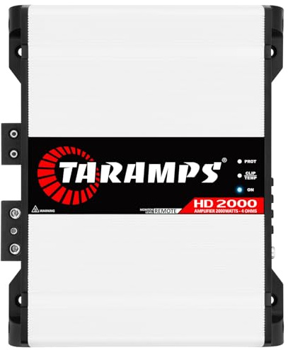 Taramps HD 2000 4 Ohms 1 Channel 2000 Watts RMS MAX Full Range Car Audio, Monoblock, LED Monitor Indicator, Class D Amplifier, Crossover, White 2k amp