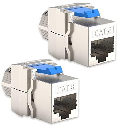 NAUC 2x CAT8 Keystone RJ45 Modul Buchse 2000 MHz 40Gbit vollgeschirmt werkzeuglos Kupplung Netzwerkkabel Einbaubuchse für Verlegekabel Patchpanel Netzwerkdose