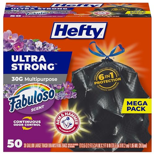 Hefty ultrastark mångsidiga stora soppåsar, svart, Fabuloso-doft, 30 gallon, 50 st