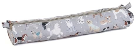 Hobby Gift Stricknadeltasche - Aufbewahrung für Häkelnadeln, Stecknadeln & Stricknadeln, Etui für Zubehör & kompakte Accessoires - 12 x 41 x 7,5 cm, Hunde in Grau
