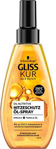 Gliss Kur Oil Nutritive - Spray de aceite protector contra el calor con Omega 9 y aceite de Marula (150 ml), protege el cabello al alisar, peinar y secar el cabello del calor hasta 230 °C