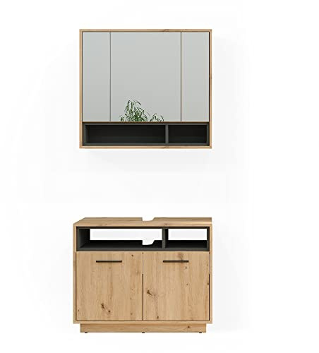 Vicco Badmöbel-Set Beatrice, Artisan-Eiche, 80 cm | besteht aus Badspiegel und Waschbeckenunterschrank