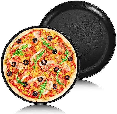 Onader Set di 2 teglie per pizza rotonda in acciaio inox con rivestimento antiaderente, teglia per pizza da 26 cm, per cottura e servire, atossica e sana, durevole e facile da pulire